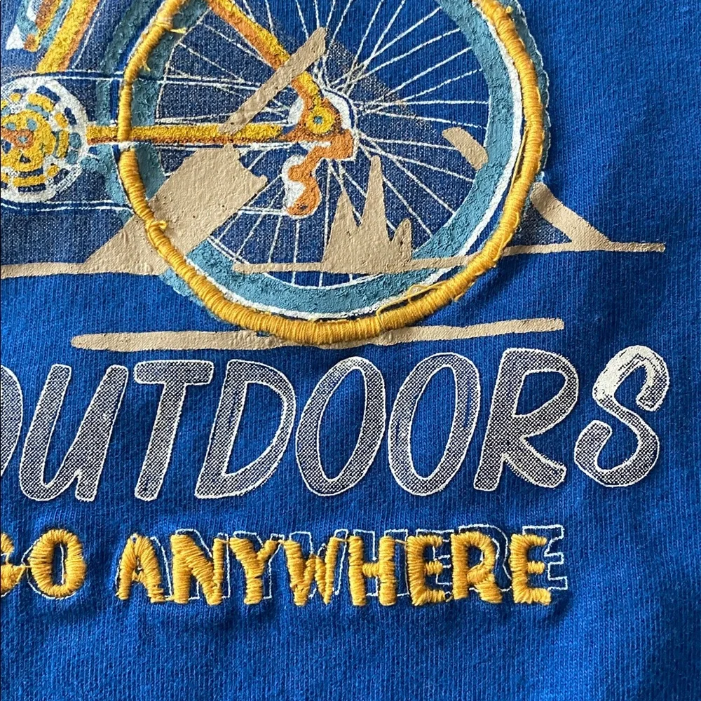 🚲 NWOT FatFace Blue Embroidered Bicycle Graphic Tee Kids Long Sleeve, S 6/7